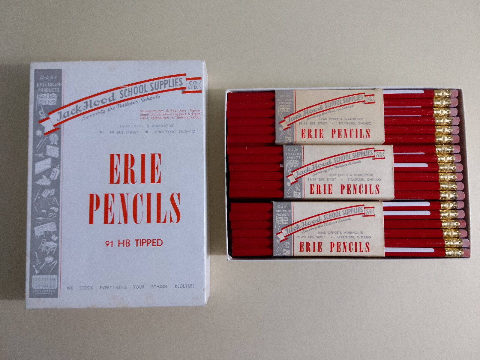 Rare Vintage Jack Hood Erie Pencils 91-HB - Six 12 Packs 72 - 1950's NOS Canada