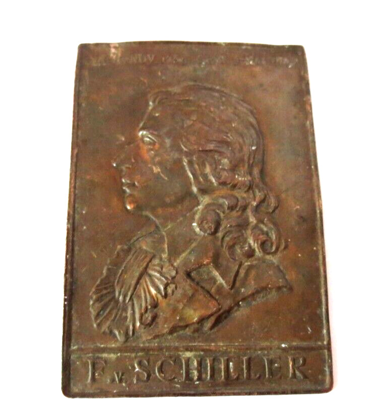 ANTIQUE BRONZE PORTRAIT F.V. SCHILLER 1759. gest 9. MAY 1805 PLAQUE 55MM X 37MM