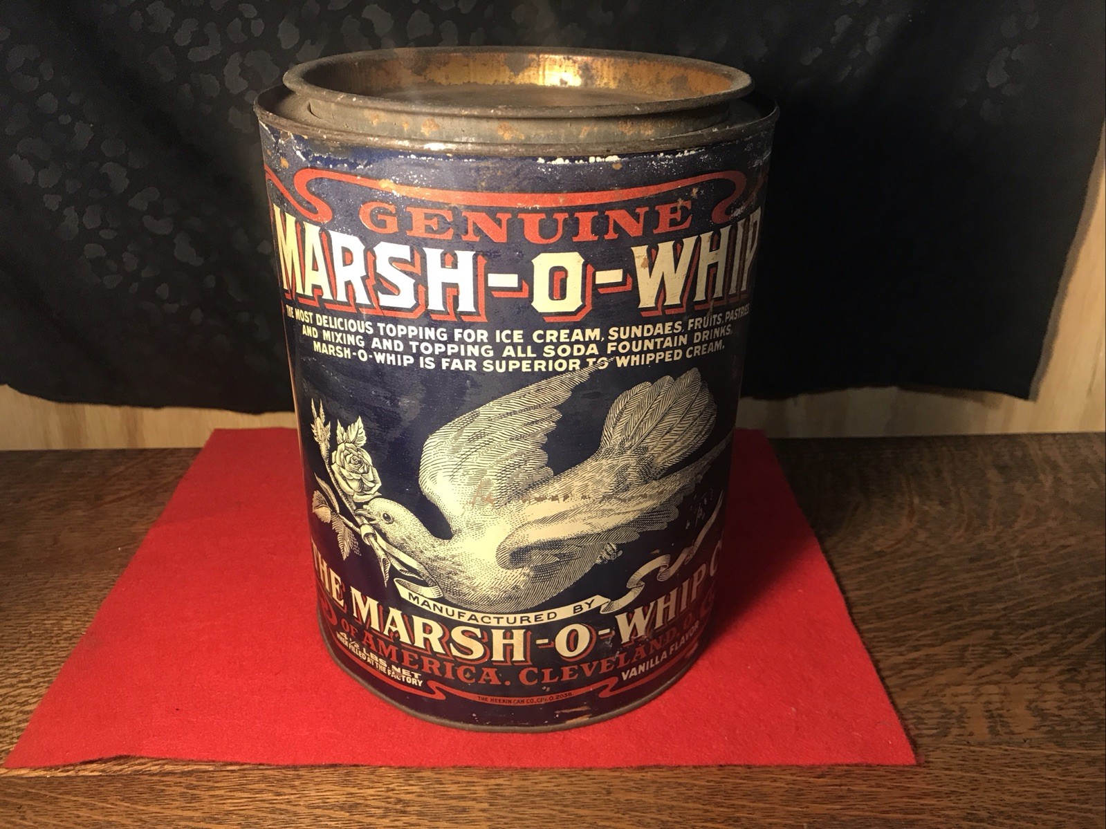 Vintage Genuine Marsh-O-Whip Tin Can Antique Food Advertising Can Paper Label 