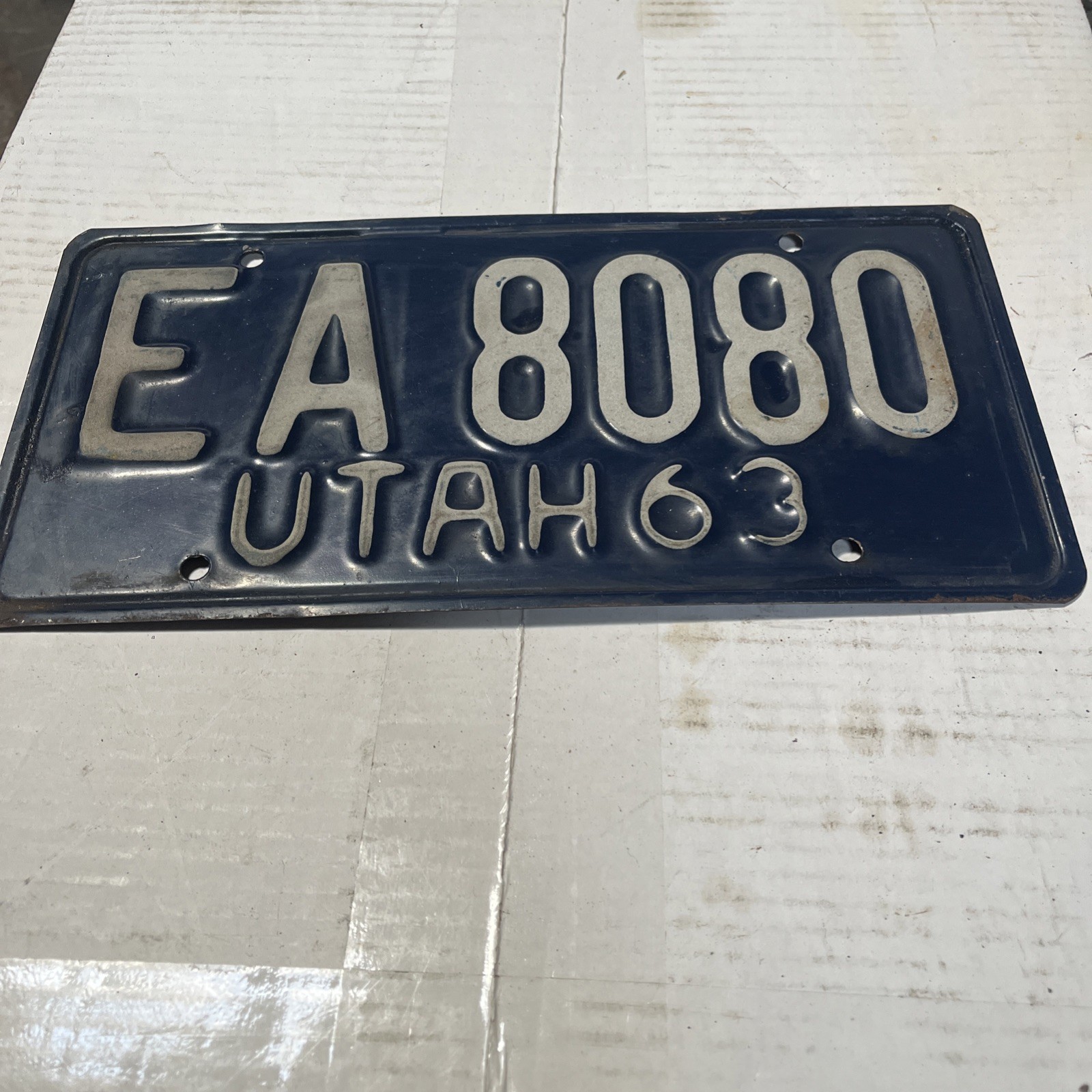 Vintage 1963 Utah License Plate Blue Macave Garage Decor EA 8080 Hard To Find