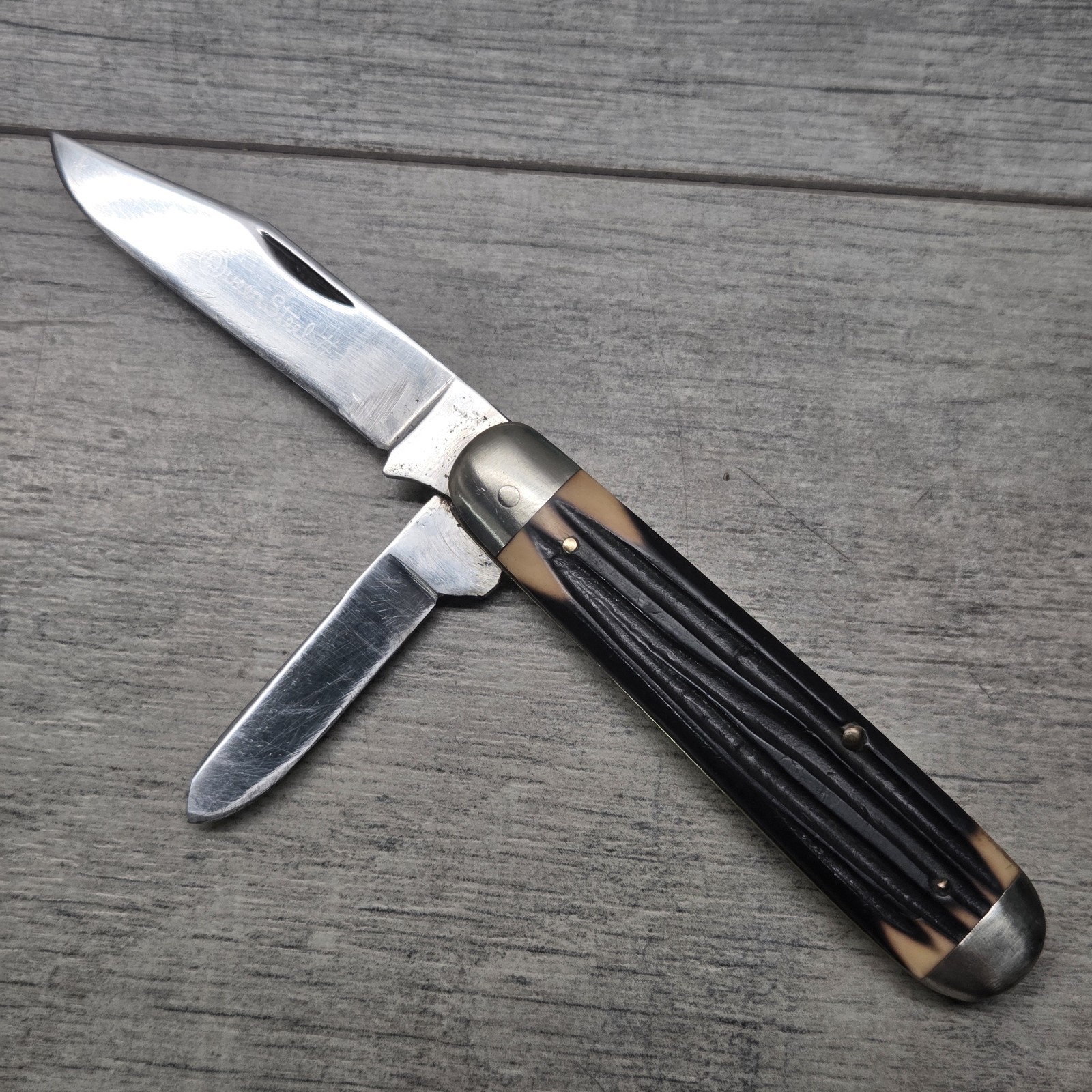 VINTAGE QUEEN USA #10 STAGLON 2 BLADE SWELL-END JACK KNIFE