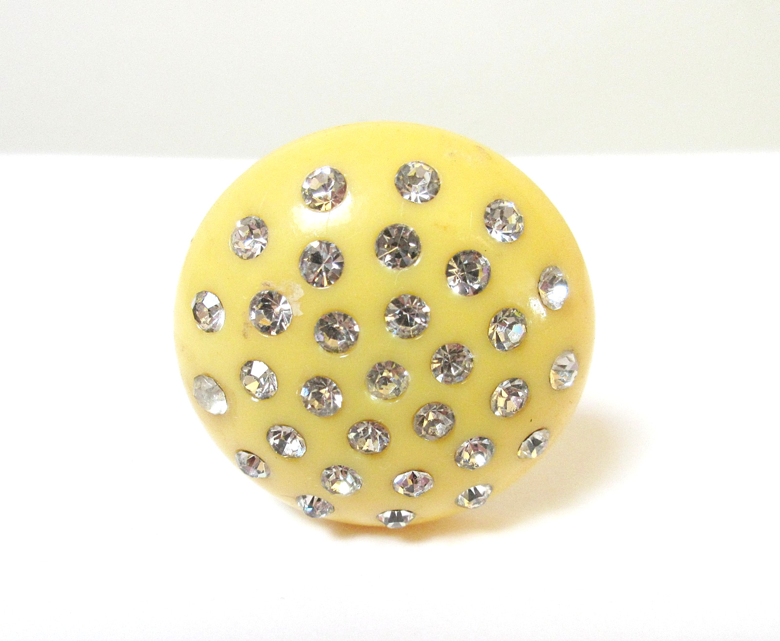 Antique Hatpin Large Ivory Celluloid Dome with Rhinestones