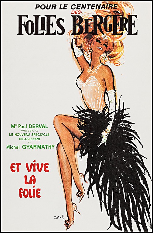 🎉 Folies Bergère Vintage Poster c1950s - Et Vive La Folie - 24x32” 🌟