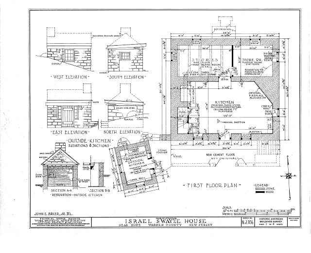 Photo:Hope New Jersey Israel Swayze House HABS 1930s floor plan elevations