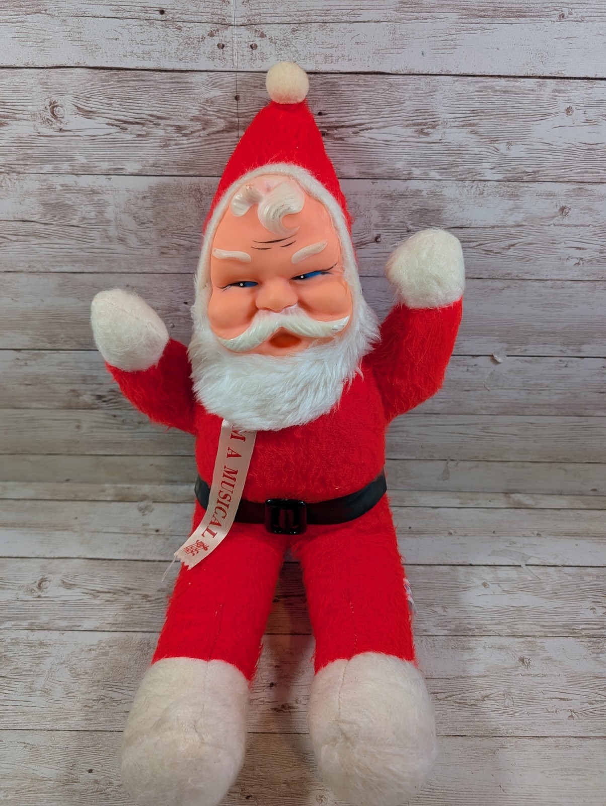 Vintage I\'m A Musical Santa Claus Plush Rubber Face Broadway Toy 1960\'s