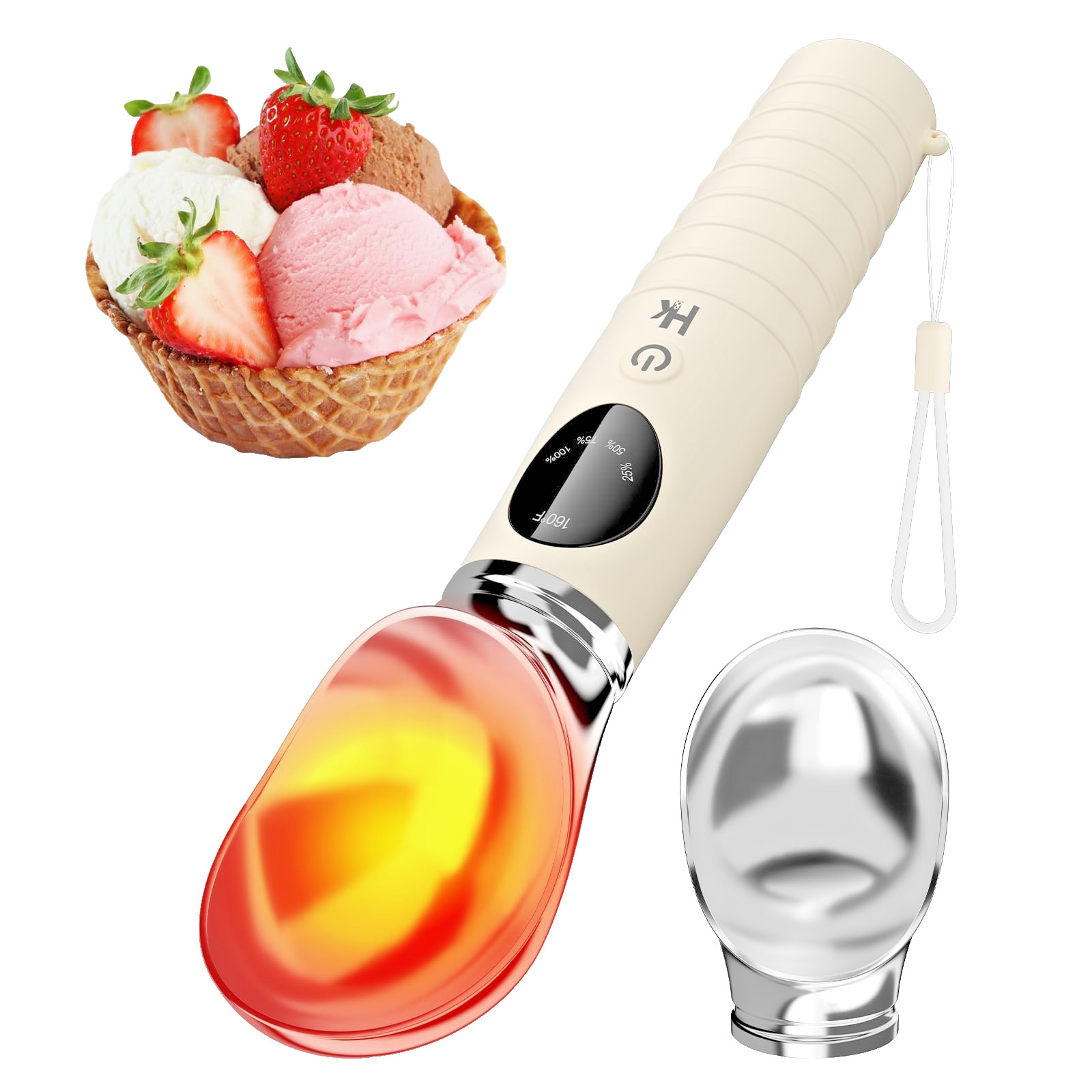 2026Heated Ice Cream Scoop Rechargeable with 4-Temp Settings, LED Display, IPX6
