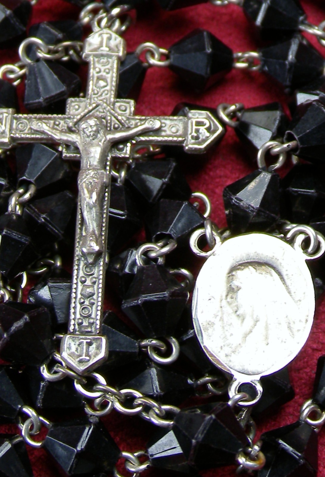 Carmelite Nun’s Vintage Sterling & Black Onyx Bead Guadalupe Pilgrimage Rosary