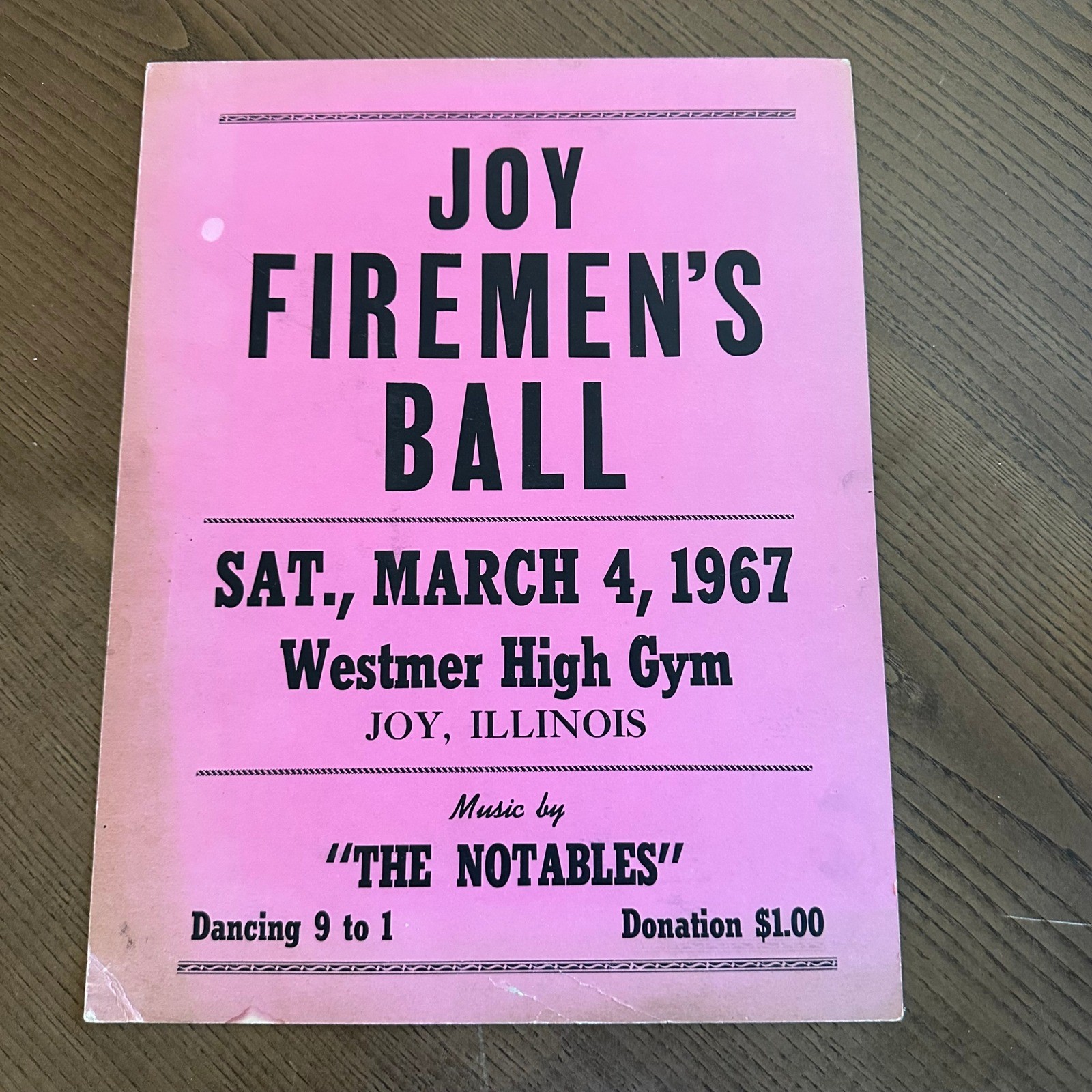 Vintage 1967 Joy Firemen's Ball Poster Winola High School Basketball Schedule