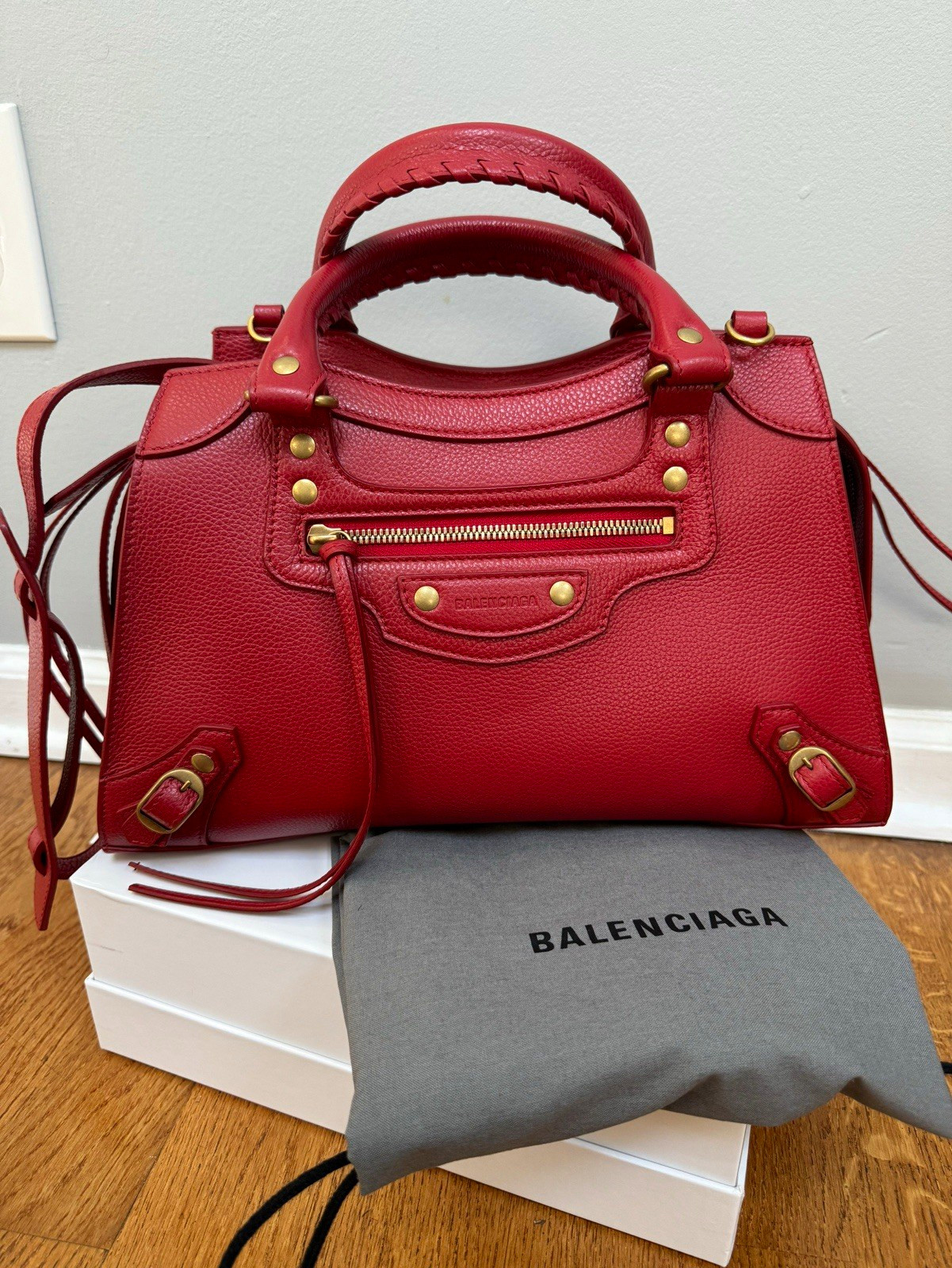 Balenciaga City Red Leather Handbag Gold Hardware NEW Never Used