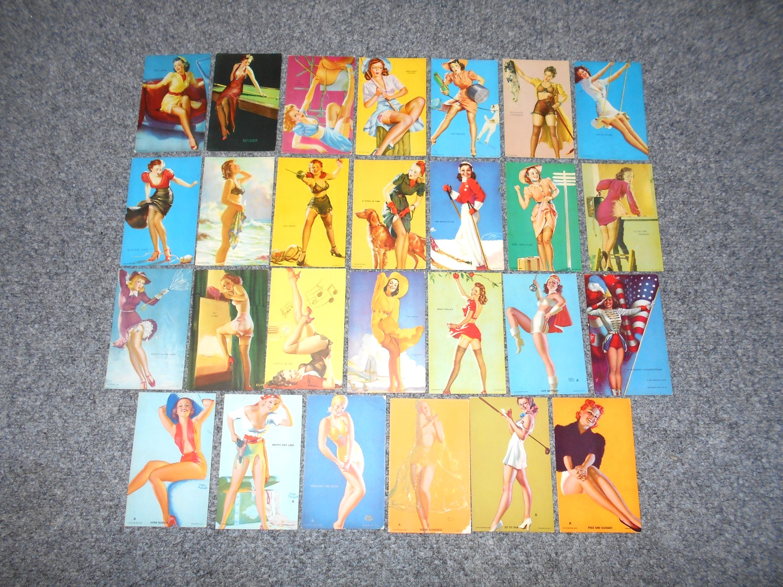 27 VTG 1940\'S MUTOSCOPE GIL ELVGREN PIN-UP ARTWORK ARCADE CARDS LOT           J2