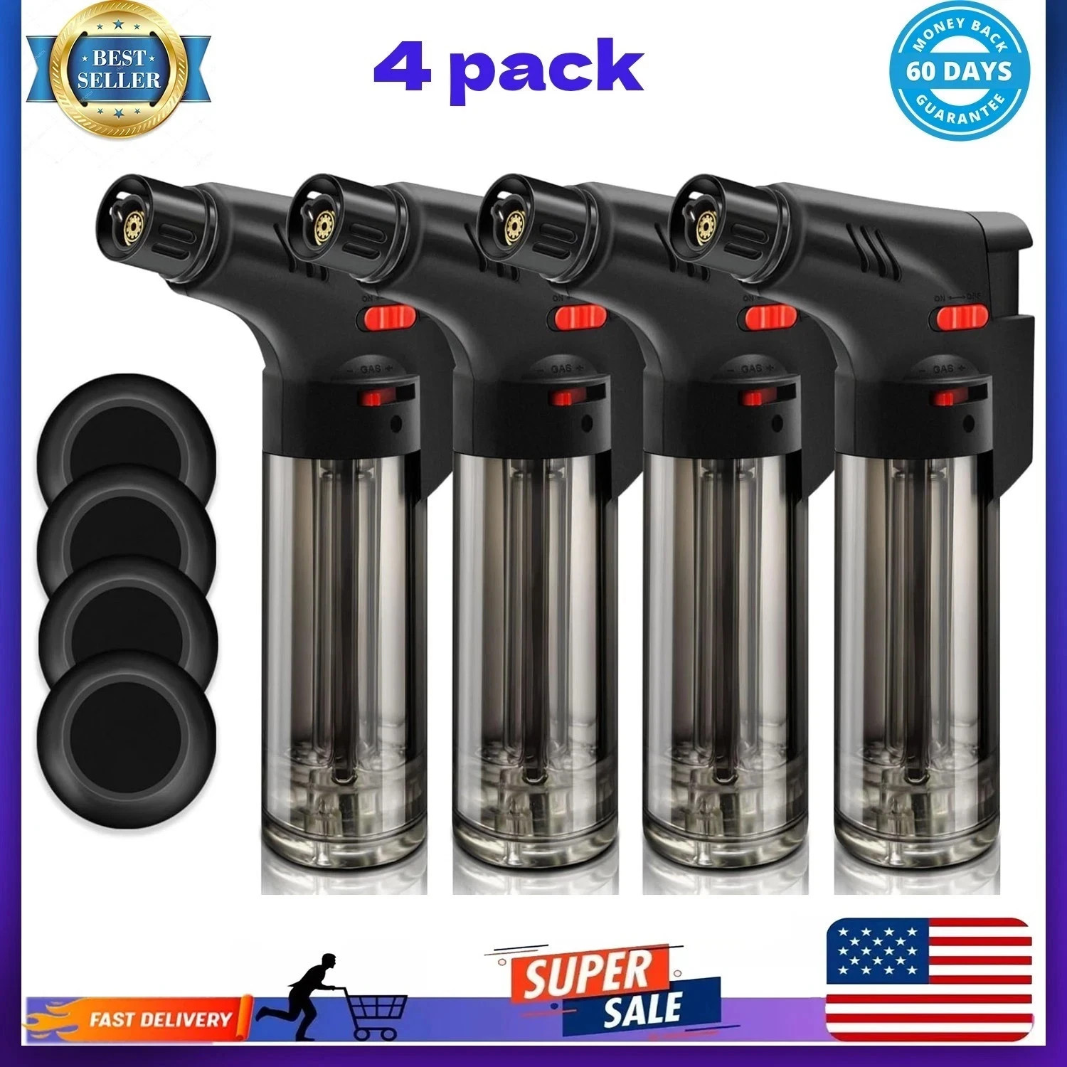 4 Pack Eagle Jet Torch Gun Lighter Adjustable Flame Windproof Butane Refillable