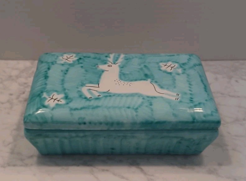 Vintage Cantagalli Italian Trinket Box W/ White Deer Motif 1960\'s