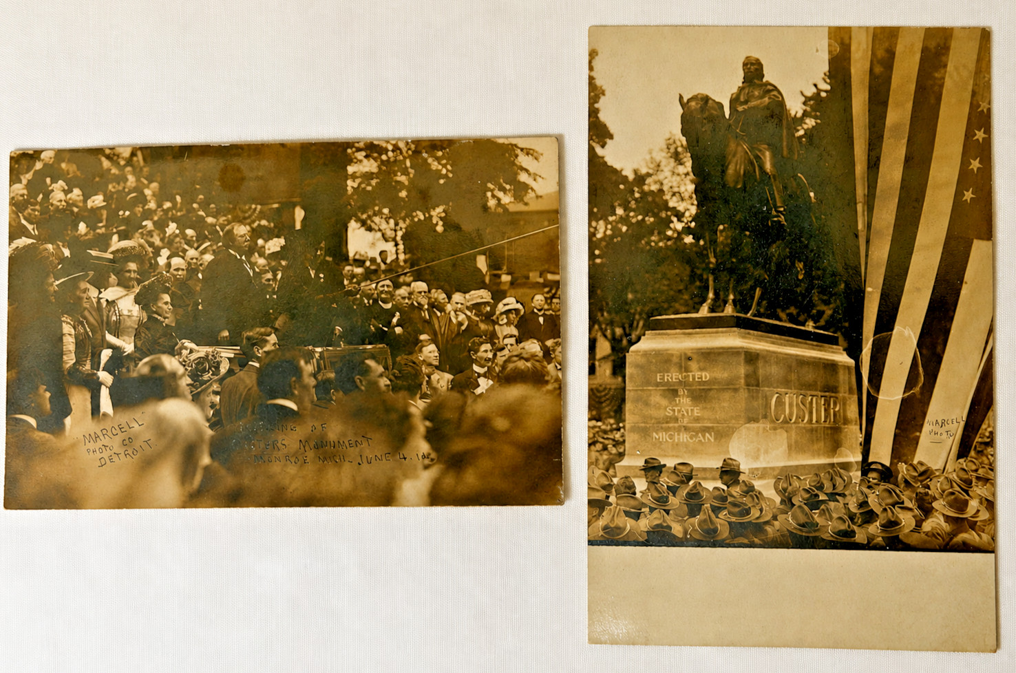 2 RPPC Custer Monument Unveiling Monroe Michigan 1910 Marcell Photo Taft Era