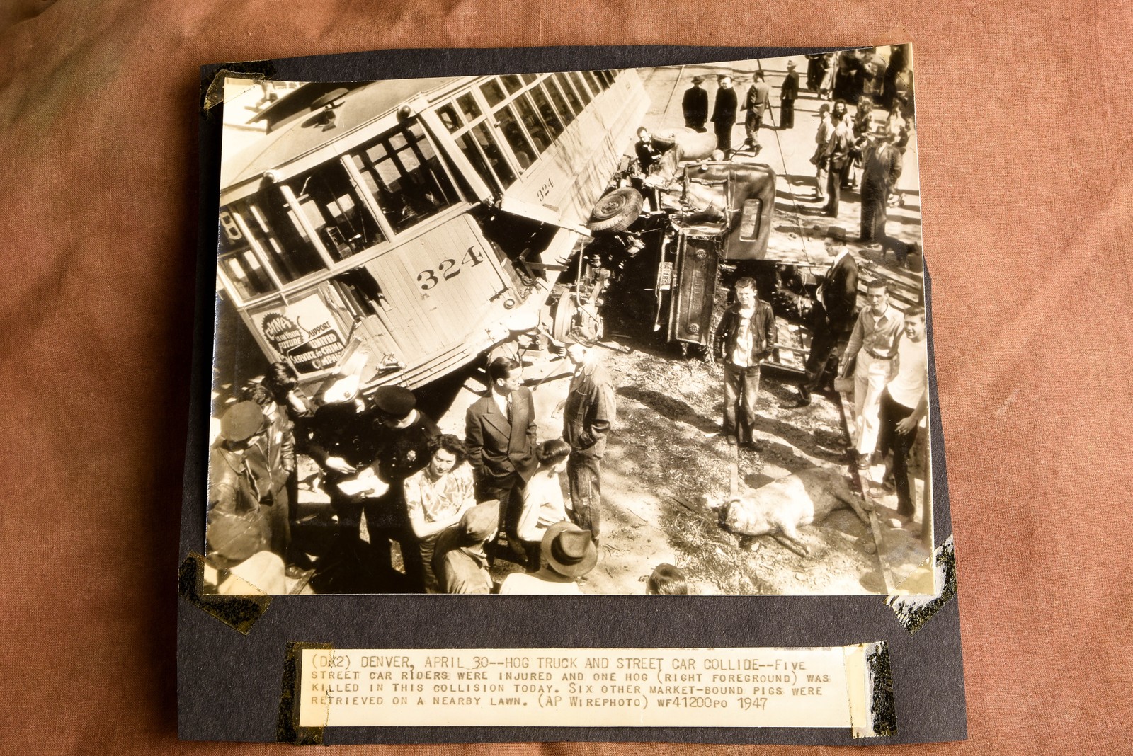 Denver Colorado Streetcar Crash with Hog Truck AP Wire Photo 1947 V36
