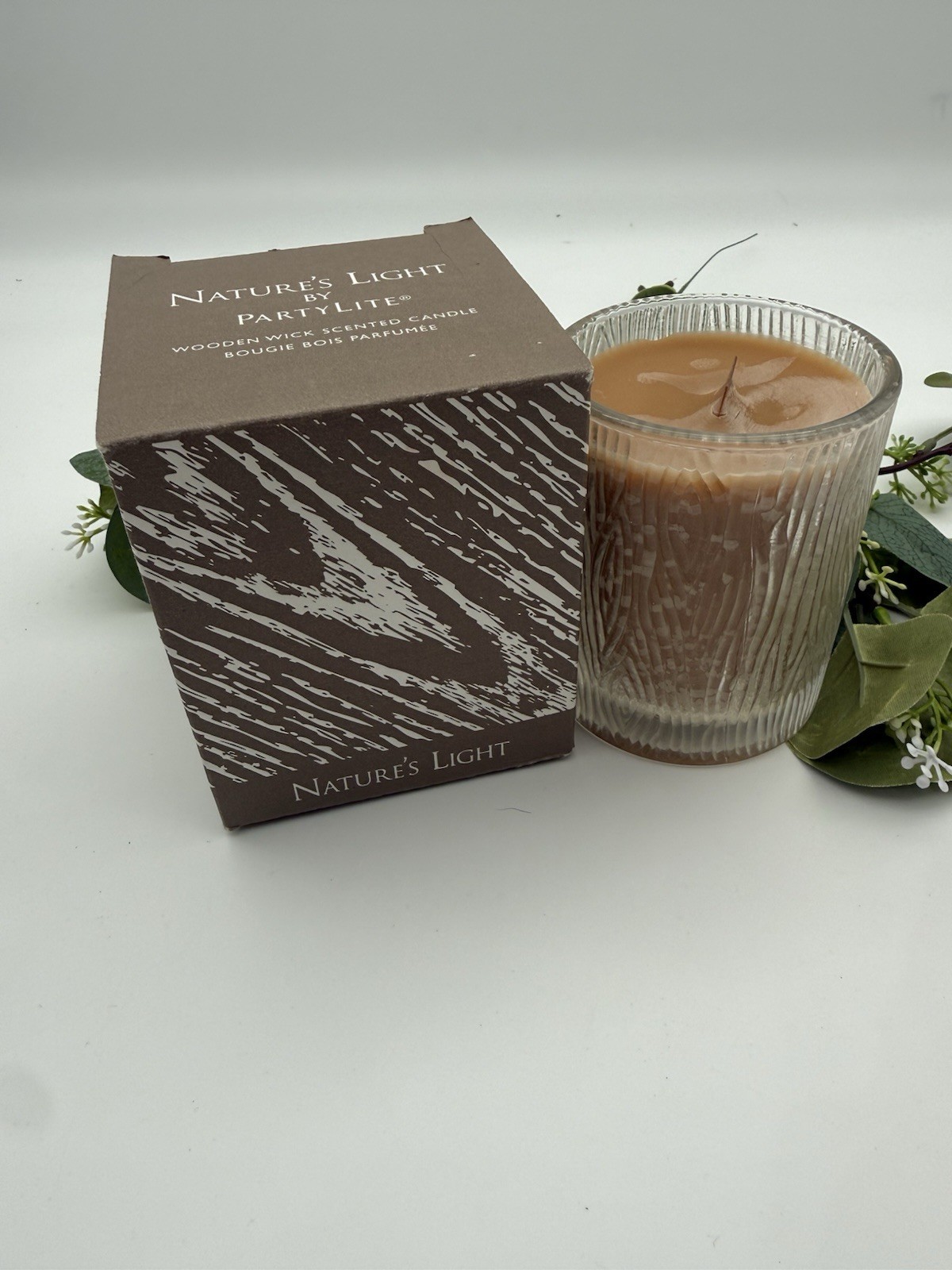 PartyLite Nature’s Light Amber Wood & Vanilla G41733 Wood Wick Candle NOS 7.8 oz
