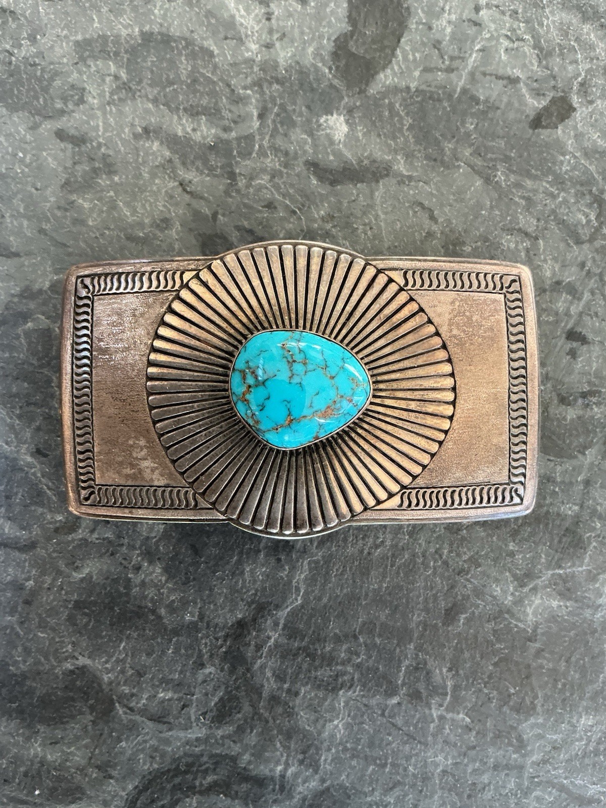LEE YAZZIE Signed Native American Sterling Silver+Turquoise Belt Buckle MUSEUM❤️