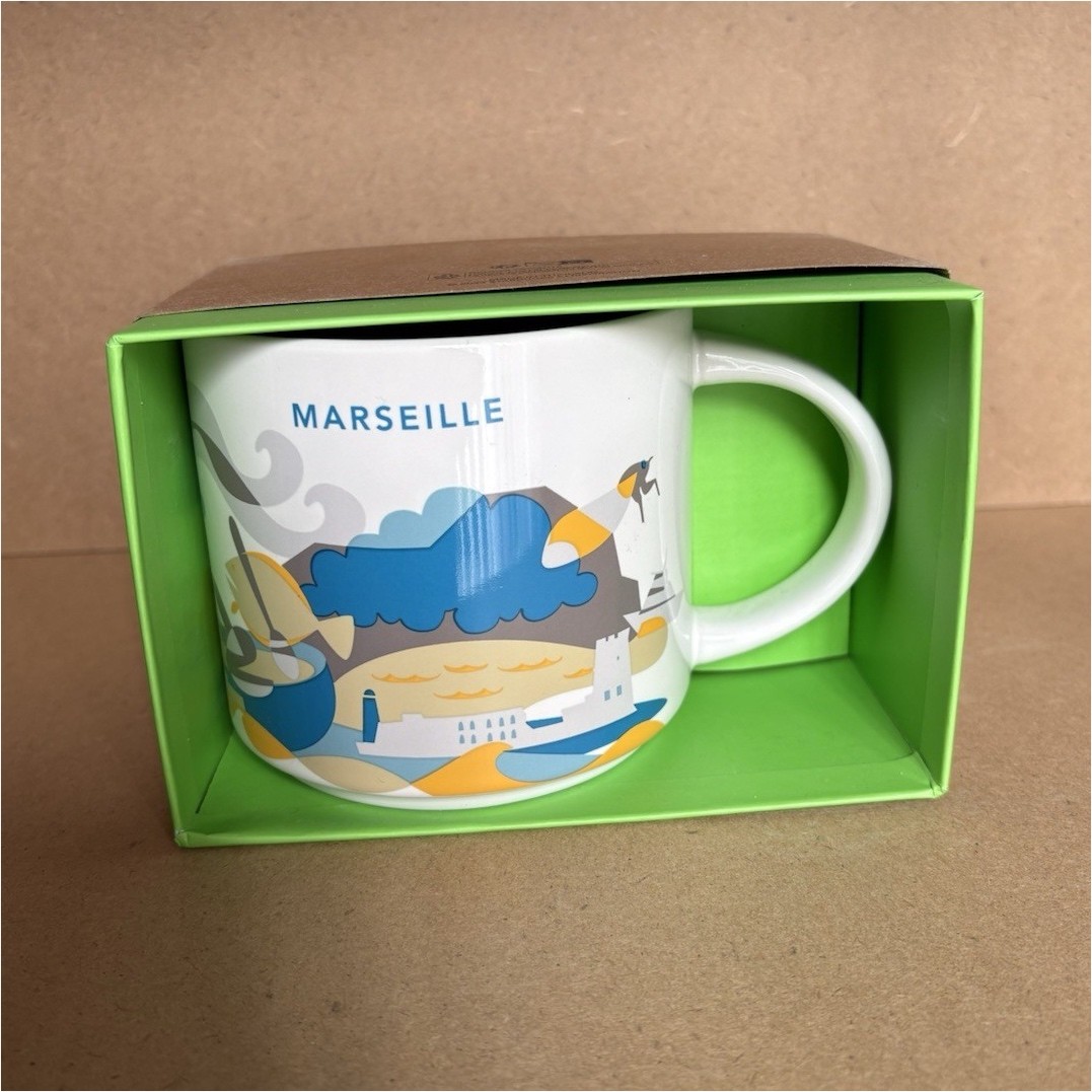 Starbucks You Are Here Marseille Mug White Blue Yellow Gray Coffee & Tea 2023