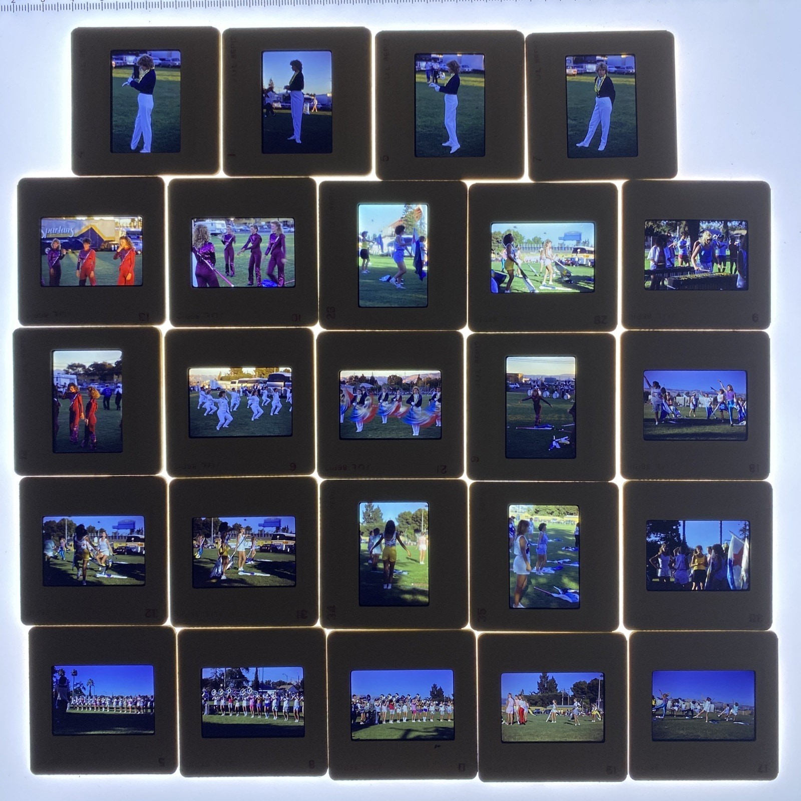 VTG LOT OF 24 35MM SLIDES 1986 MARCHING BAND MAJORETTES DANCERS COLOR GUARD WOW