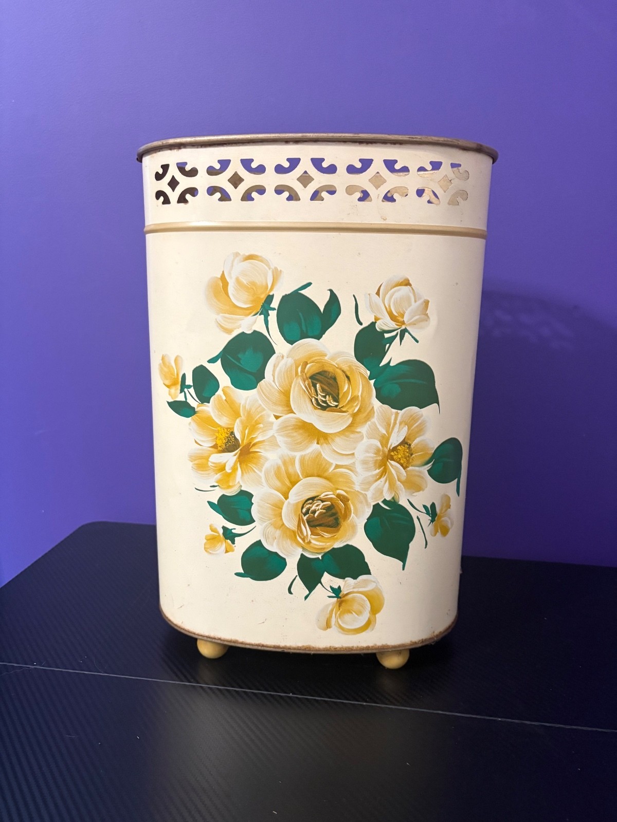 Vintage Harvell Metal Floral Waste Basket