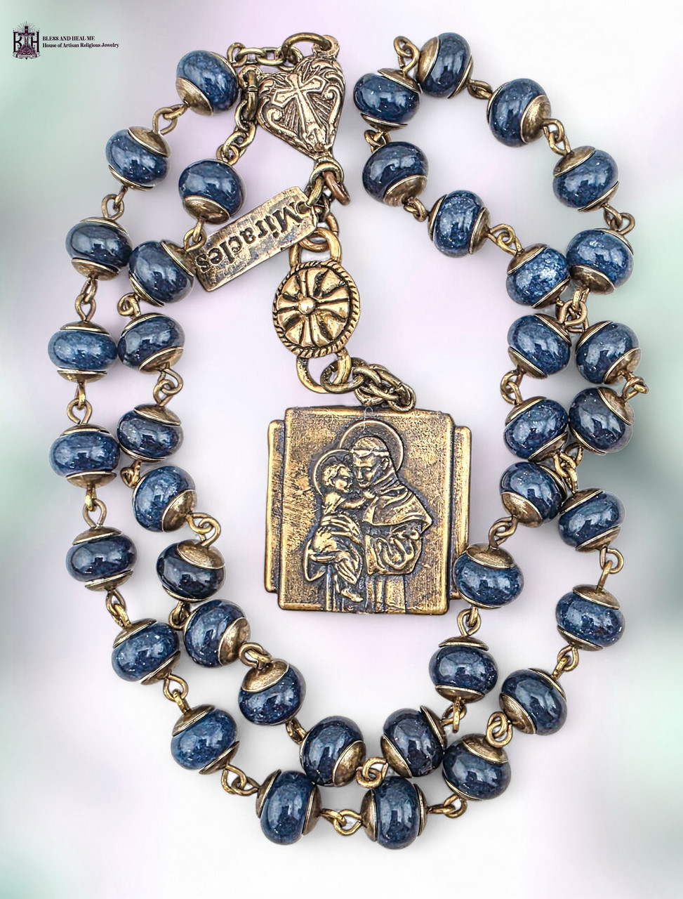 St Anthony Miracles 40 Beads Chaplet Premium Bronze - Heirloom| Blue Jade