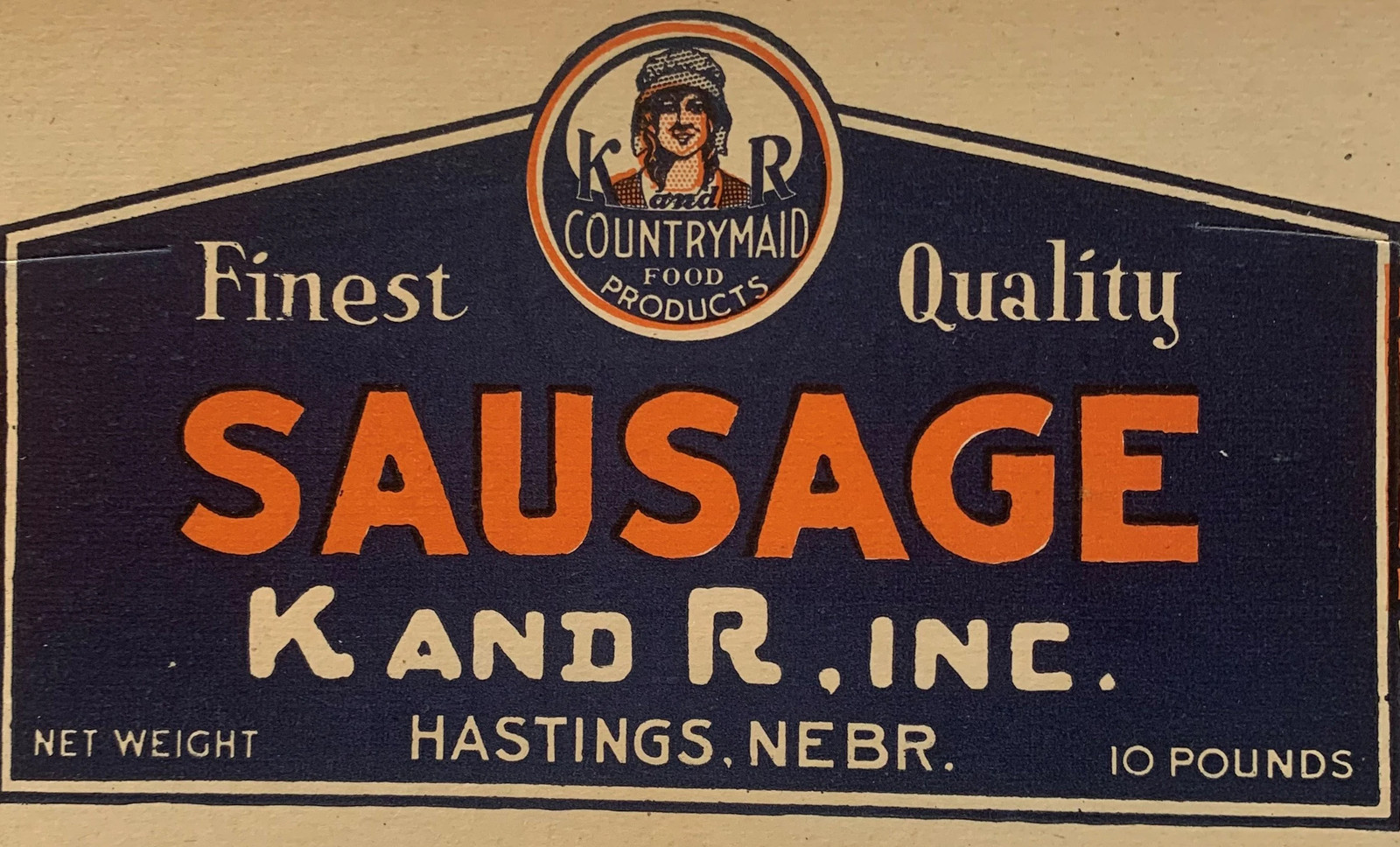 Vintage 1920s-1930s K and R Countrymaid Sausage Sign 🧅 Hastings NE Packing NOS