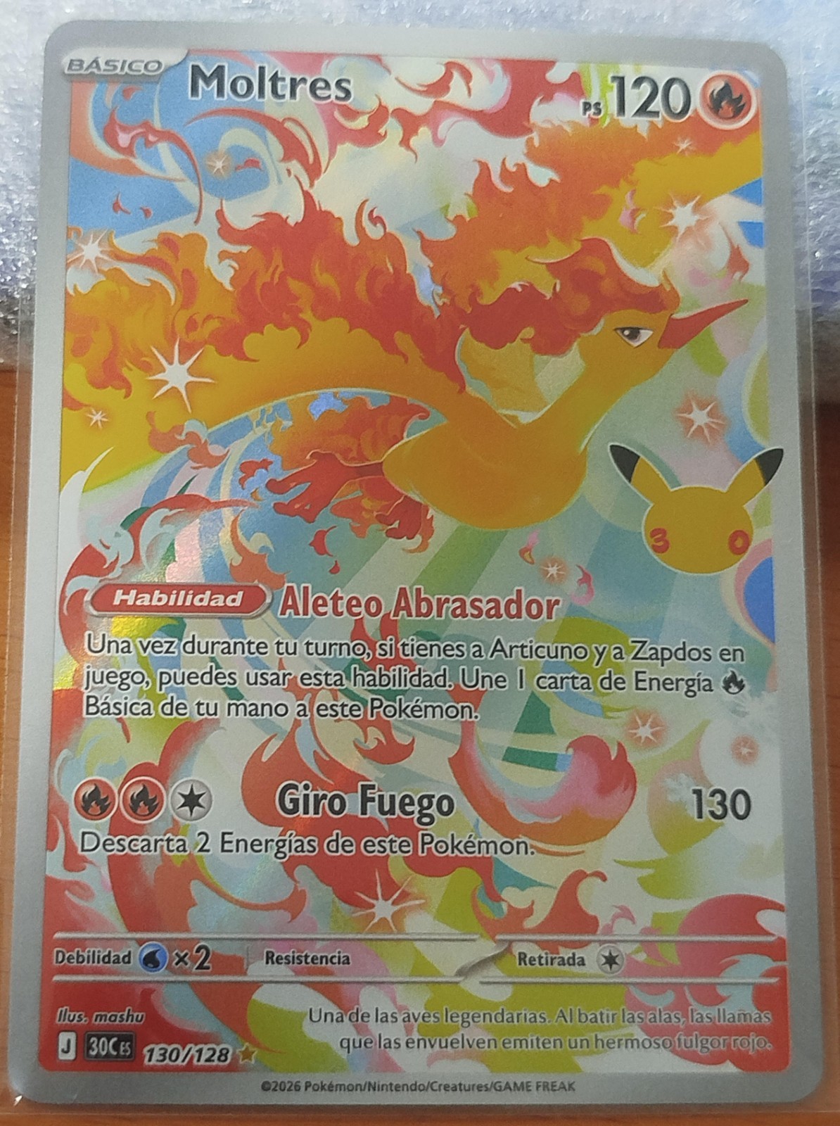 Moltres 130/128 Illustration Rare Pokemon TCG 30th Anniversary Spanish