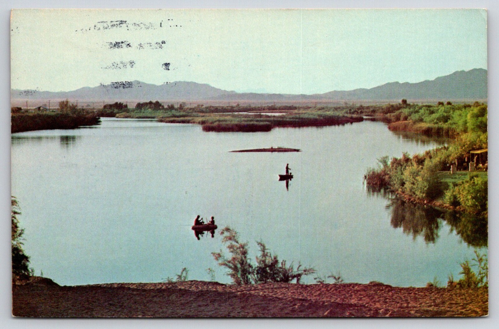 Postcard California Palo Verde Beautiful Oxbow Lake Fishing Boating 1977