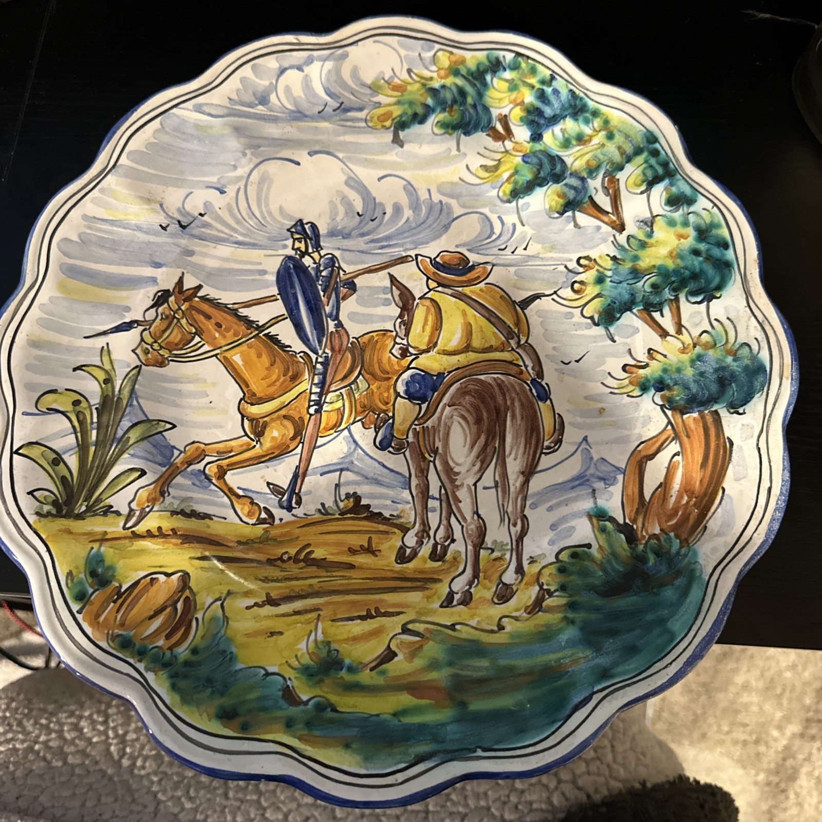 Vintage Spanish Gonfer  Ceramic Wall Plate Don Quixote & Sancho Panza Spain