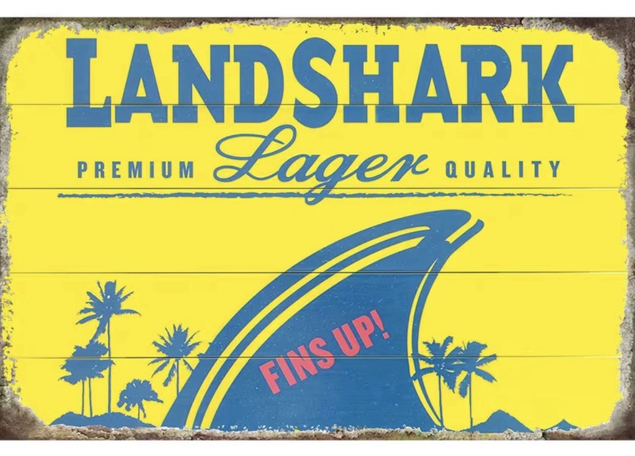 New Landshark Lager Tin Sign Fins Up Bar Wall Art Man Cave Bar Garage Beer 8x12