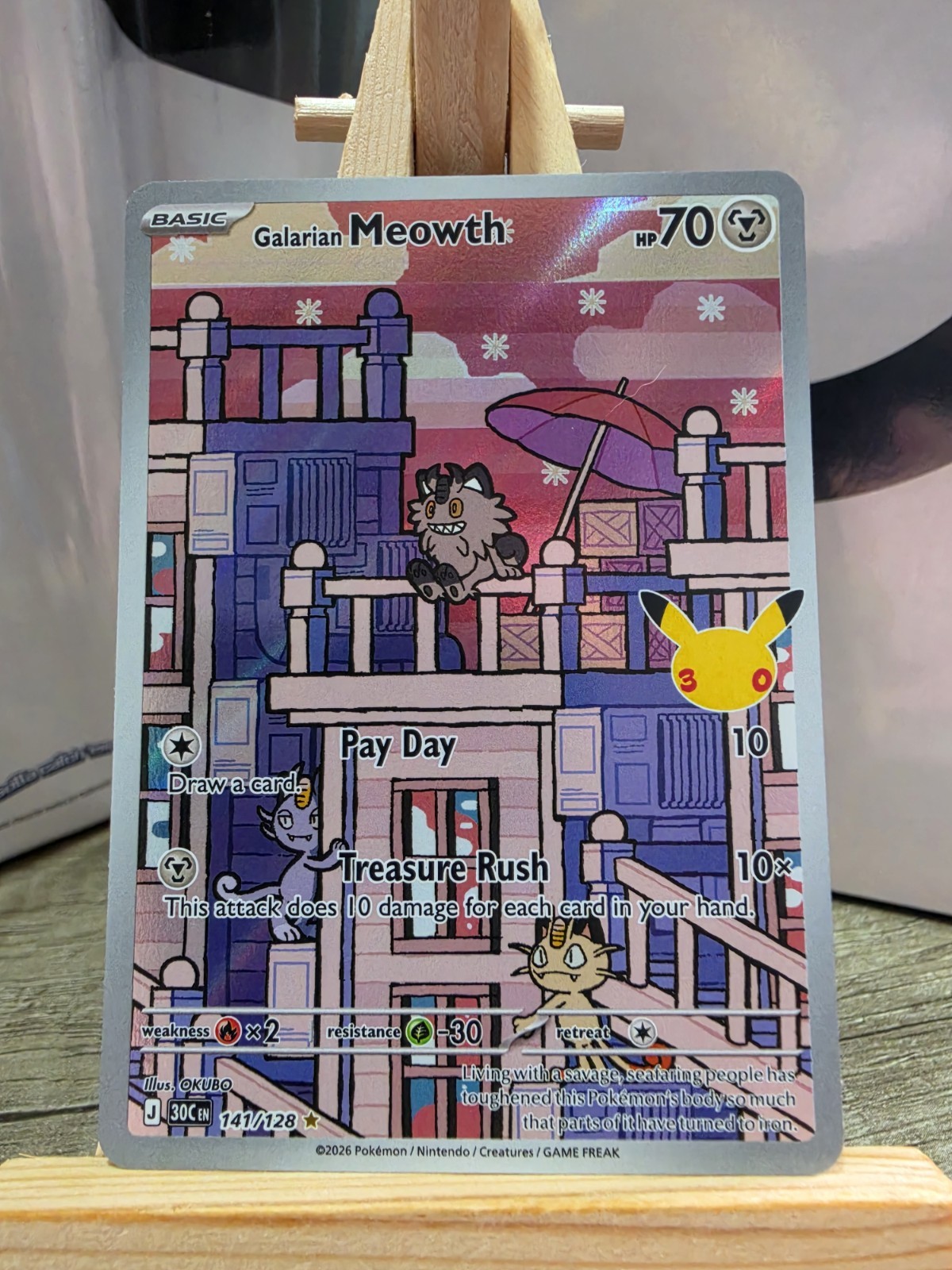 Pokémon TCG Galarian Meowth 30th Celebration Illustration Rare 141/128