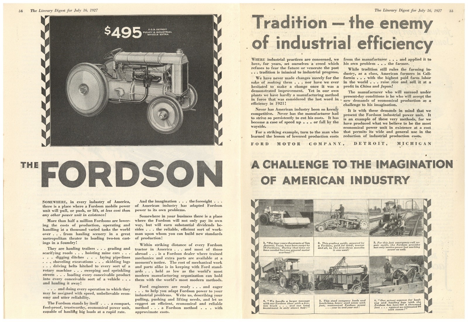 1927 Fordson Tractors 2 Sep. Pg. Ad: Tradition is the Enemy of Efficiency