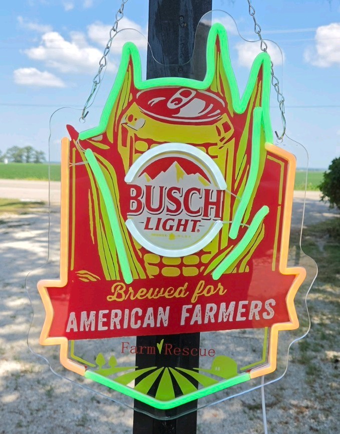 BUSCH LIGHT BREWED FOR AMERICAN FARMERS CORN COB CAN LIGHTED BEER SIGN FARM BAR