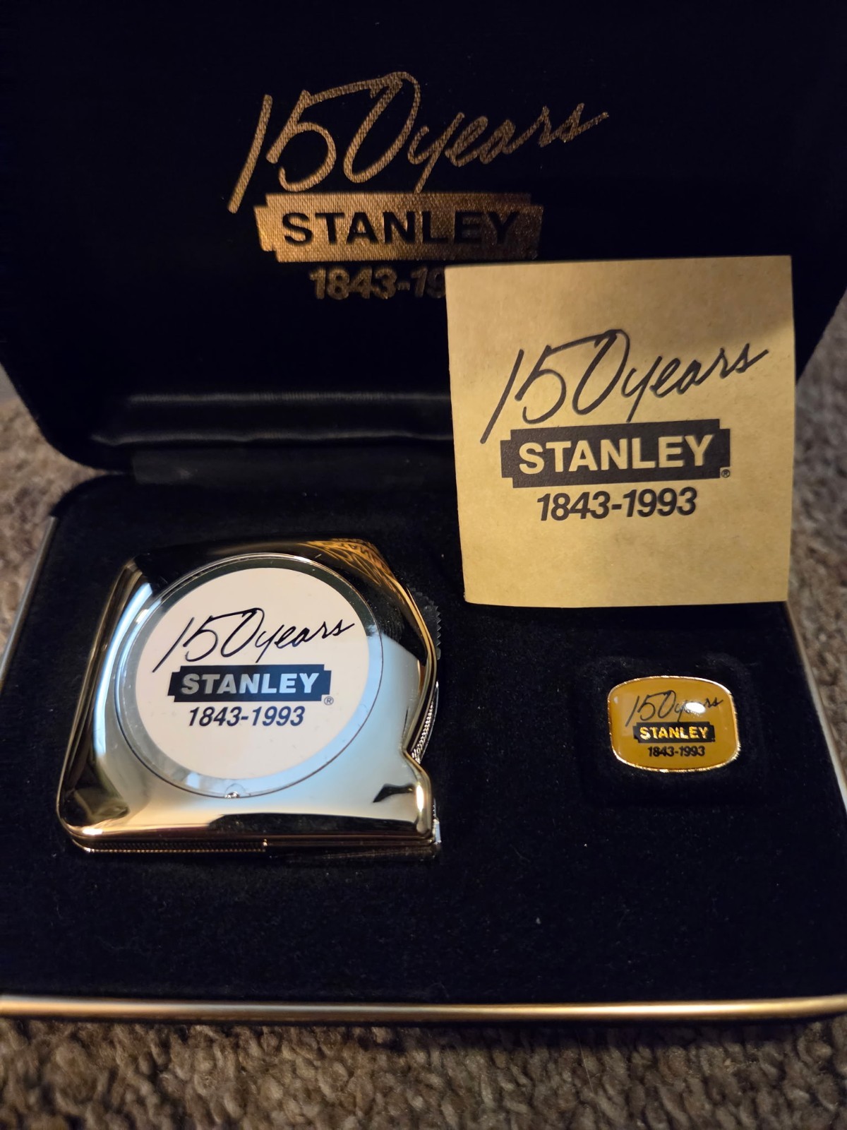 Vintage Stanley Tools 150th 1843-1993 Anniversary Gold Tape Measure & Lapel Pin