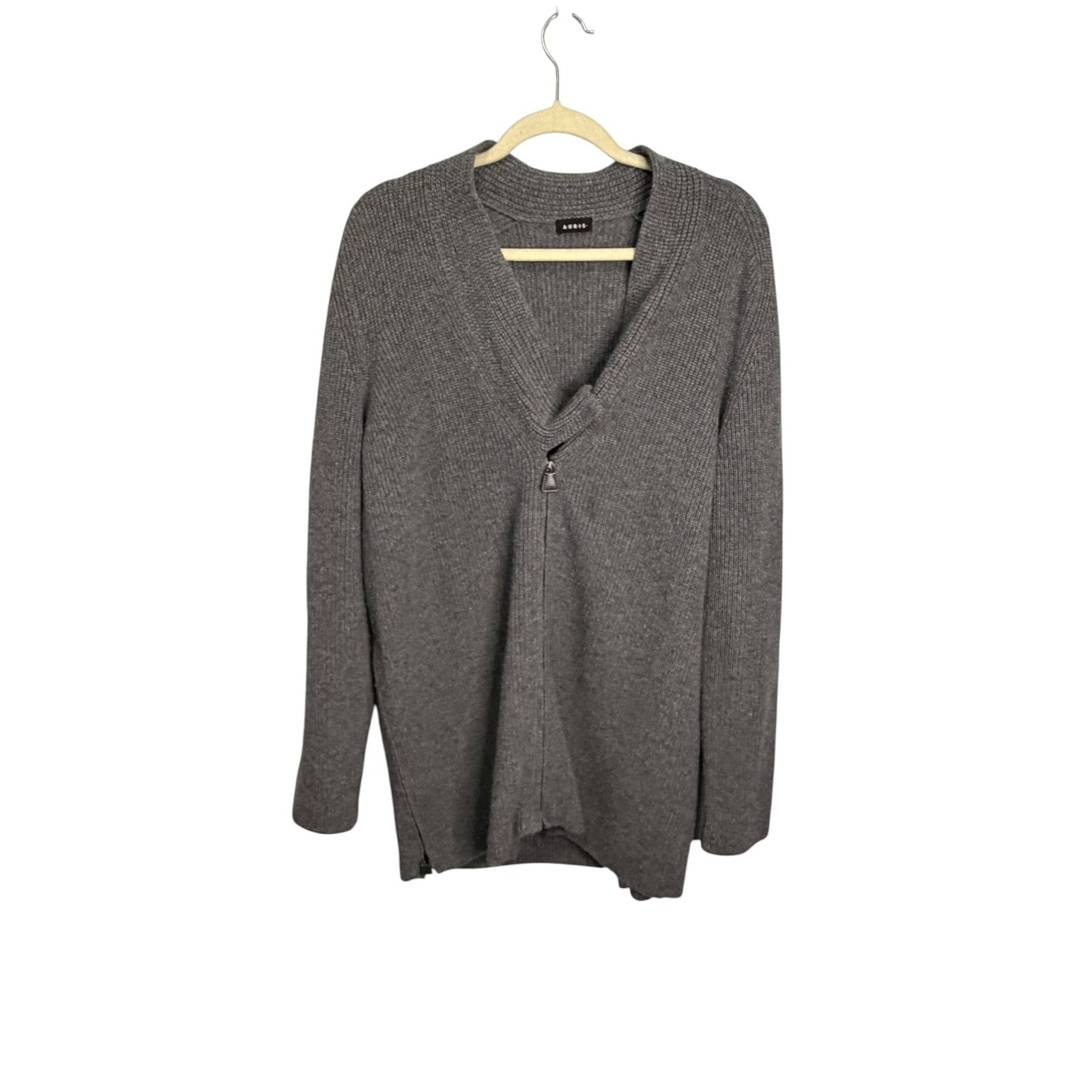 Akris Sweater Women\'s 14 Cashmhere Ribbed Knit Cardigan Shawl Collar Wrap Gray
