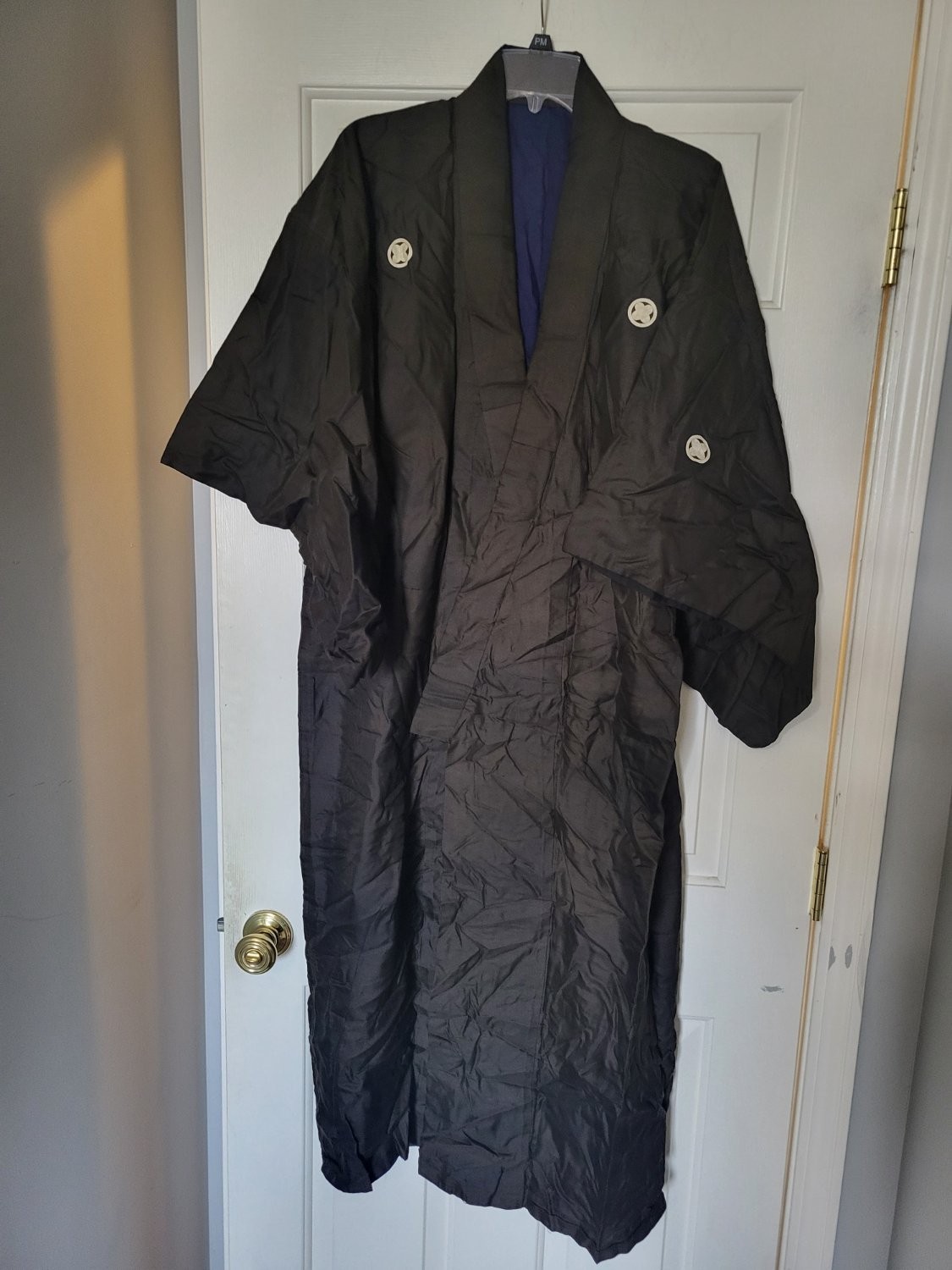 Vintage Japanese Montsuki Kimono Robe Black Mens Family Crests (50\