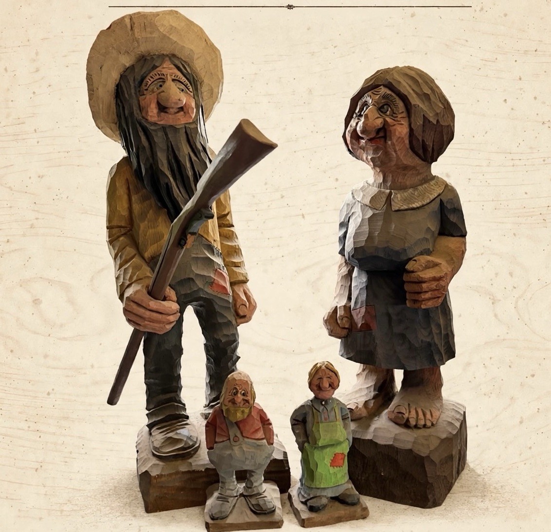 JR McNeill 31” Hillbilly Wooden Folk Art Carved Sculptures