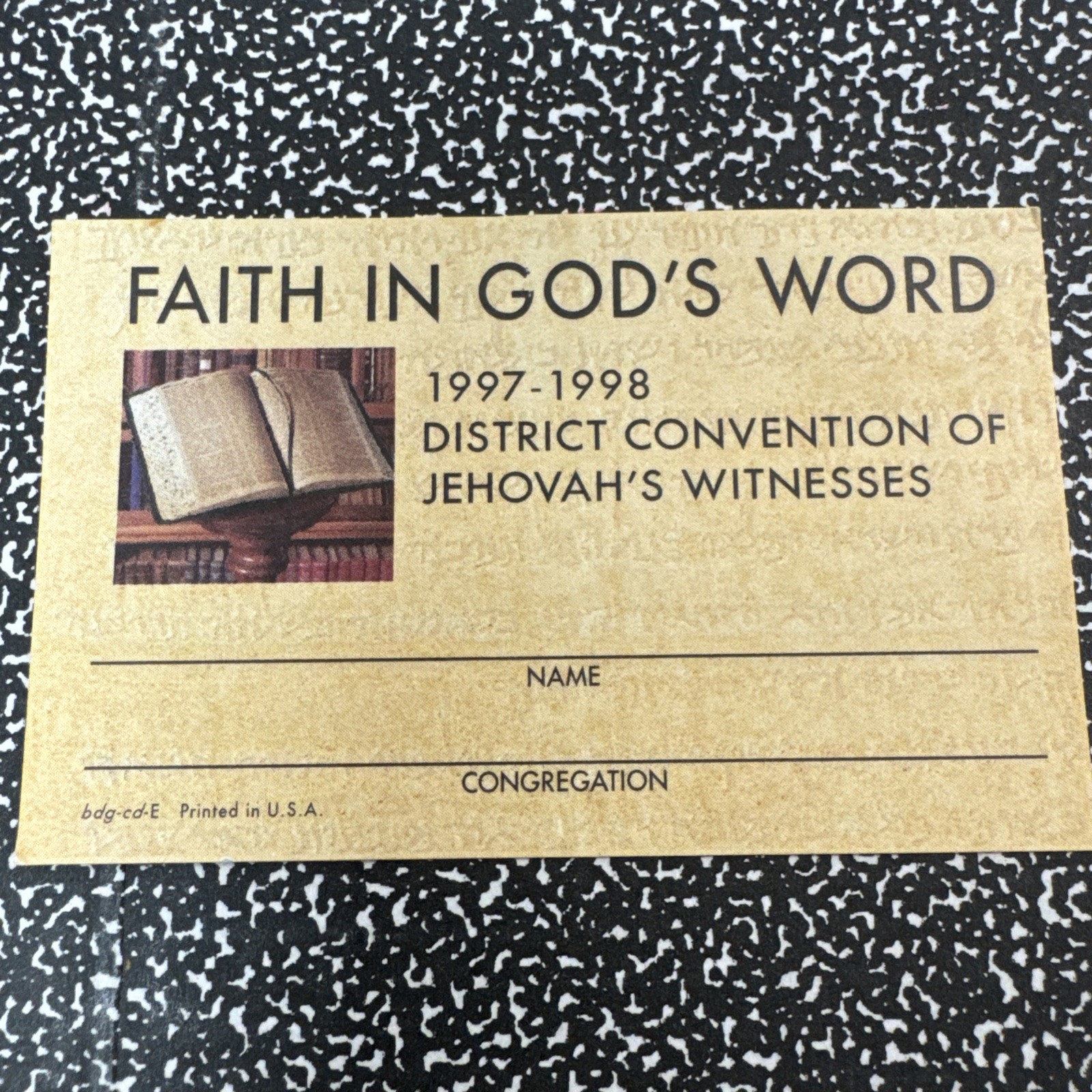 Jehovah's Witnesses Convention Lapel Name Badge 1997. Watchtower.