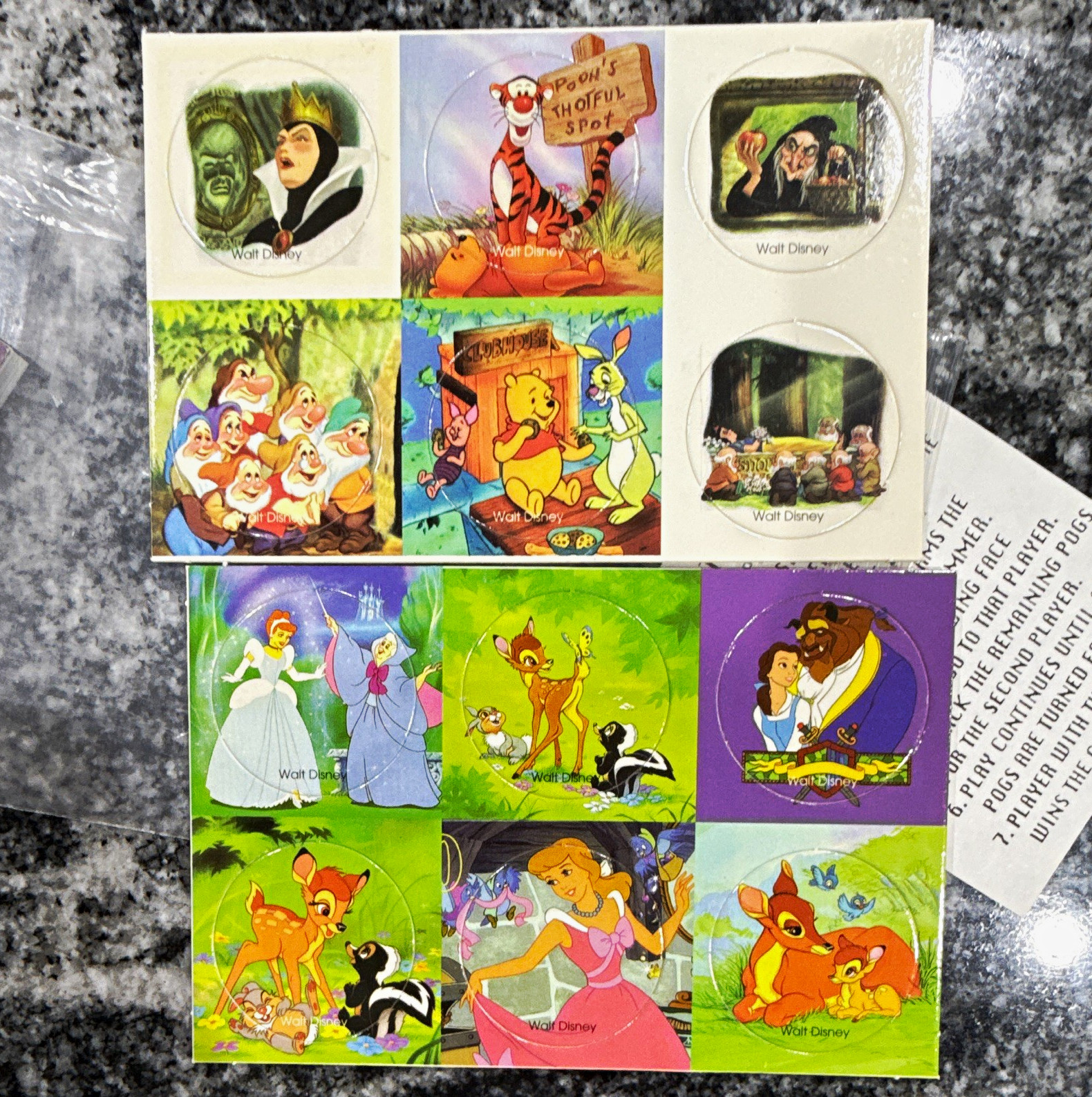 Walt Disney Pogs Game Pieces Mixed Lot w/ How to Play Pogs Instructions Card
