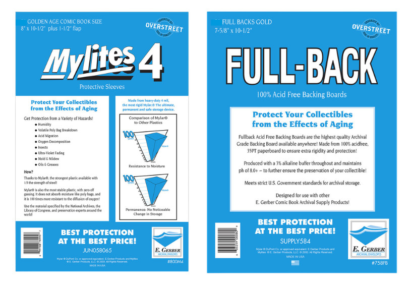 Set 200 E Gerber Mylites 4Mil Mylar Golden Age comic Bags & 200 Full Back Boards