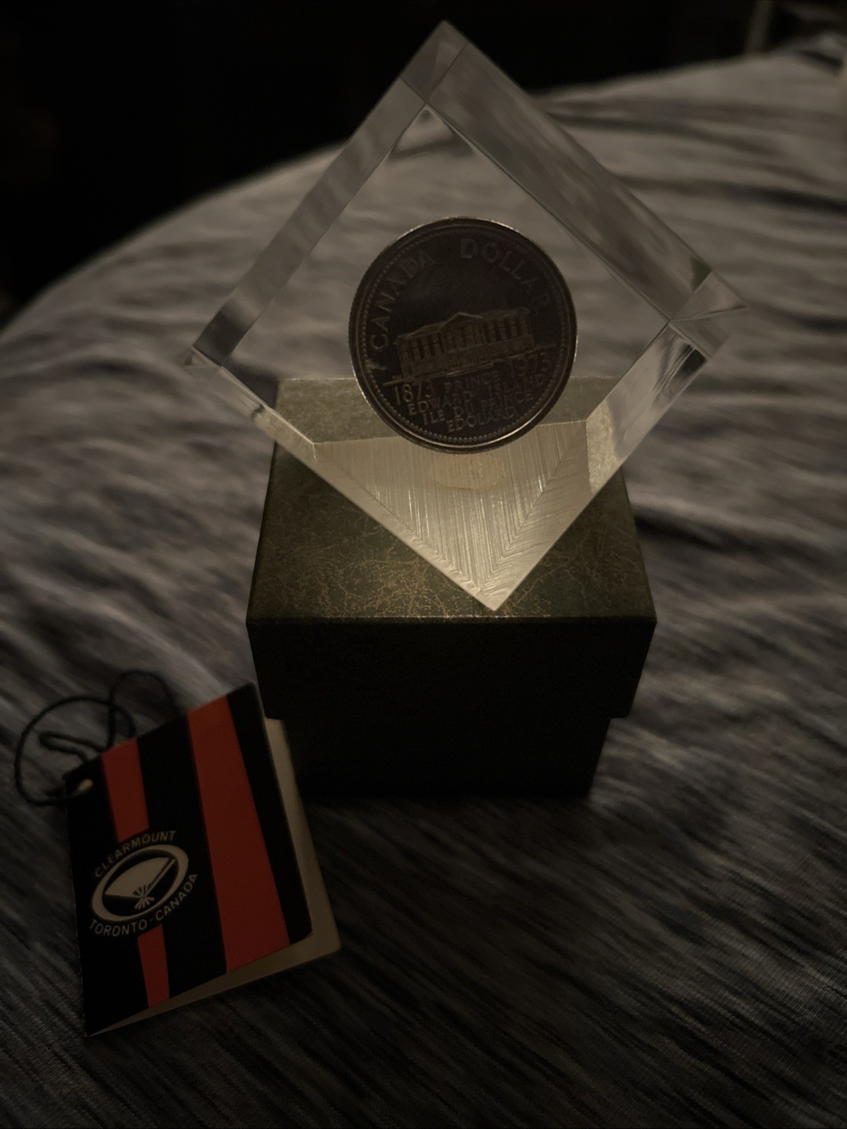 Vintage 1973 Canadian Dollar Coin Lucite Cube-New In Box