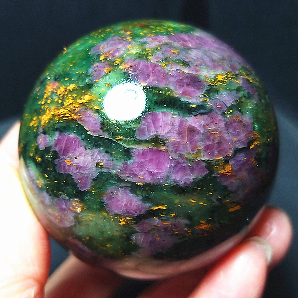 RARE 286.8G 55mm Natural emerald And Ruby Symbiosis Agate Ball Healing CA2604