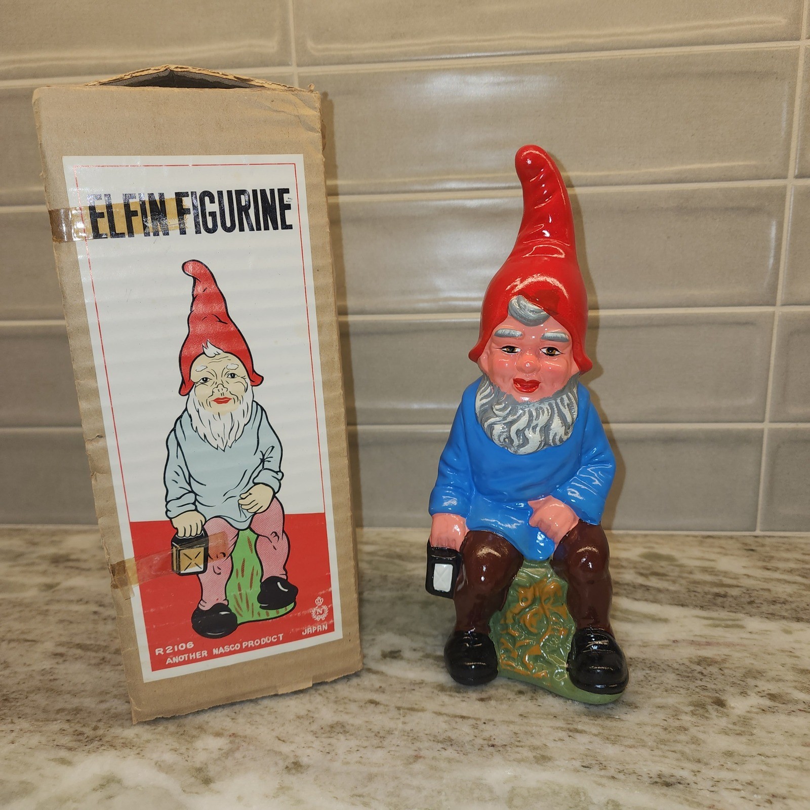 Vintage Elfin Figurine Nasco Japan Gnome with Lantern, with Original Box - Rare