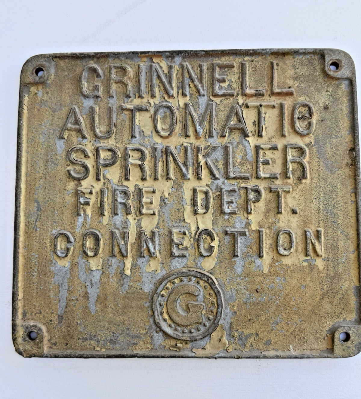 Grinnell Automatic Sprinkler Fire Dept. Connection Sign Old Heavy Cast Vintage