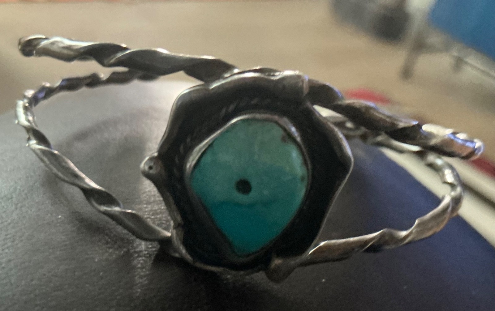 1930s Pump Drilled Repurposed Turquoise Cabachon Cuff 6 3/8