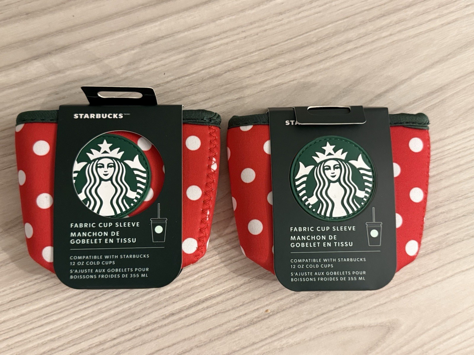 Disney Parks Starbucks Minnie Red Polka Dots Cold Fabric Cup Sleeve New Set Of 2