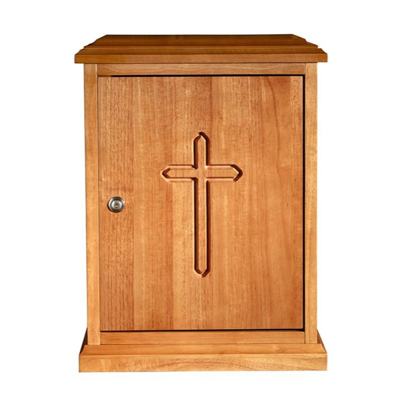 Tabernacle, Plain Cross Wood Tabernacle - Medium Oak Stain, 20'' H Church/Home
