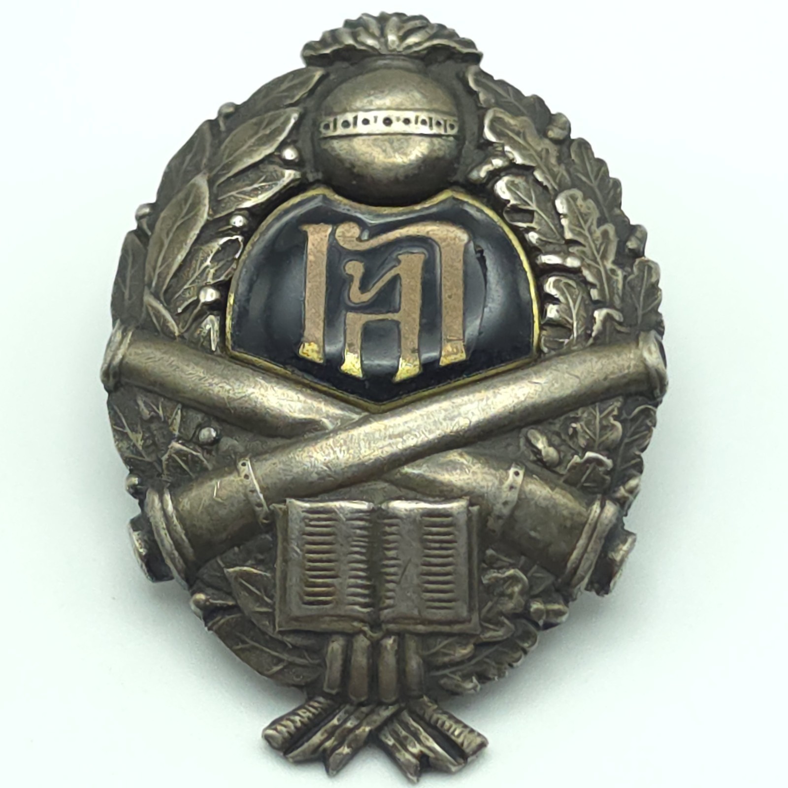 Antique WWI WWII Bulgarian Artillery Inspectors Silver Badge Strahil Miloshev