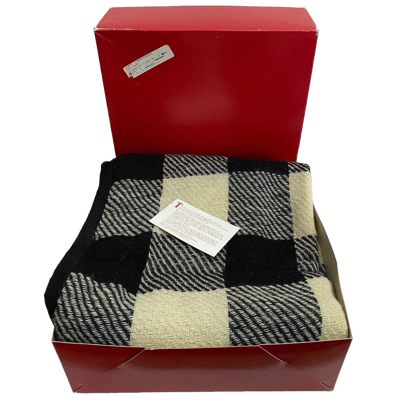 VTG 1992 Herman Miller Employee Christmas Blanket Wool Black Buffalo Plaid +Box
