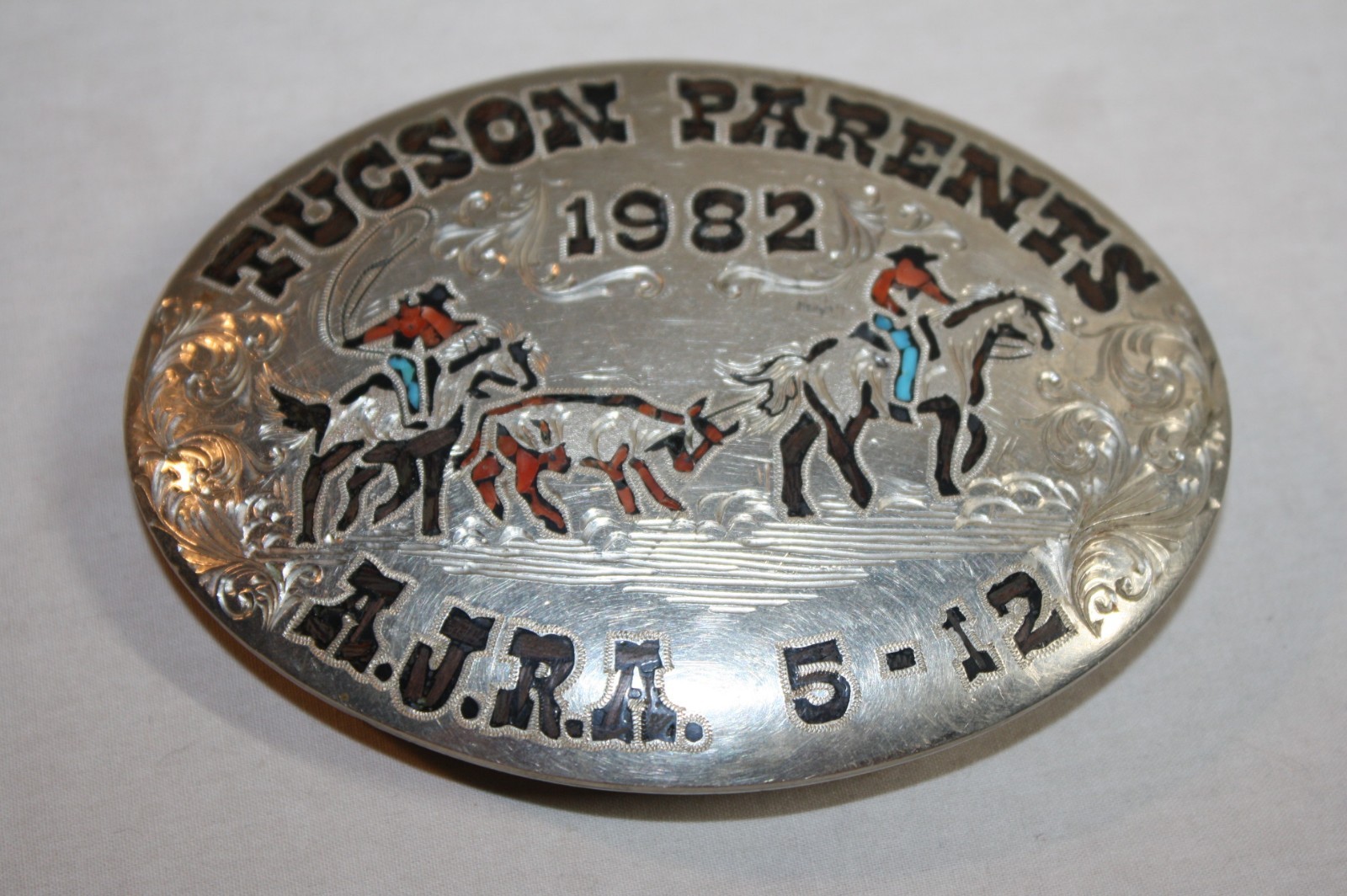 Vintage 1982 Tucson Arizona Team Roping Rodeo Belt Buck Marked AD