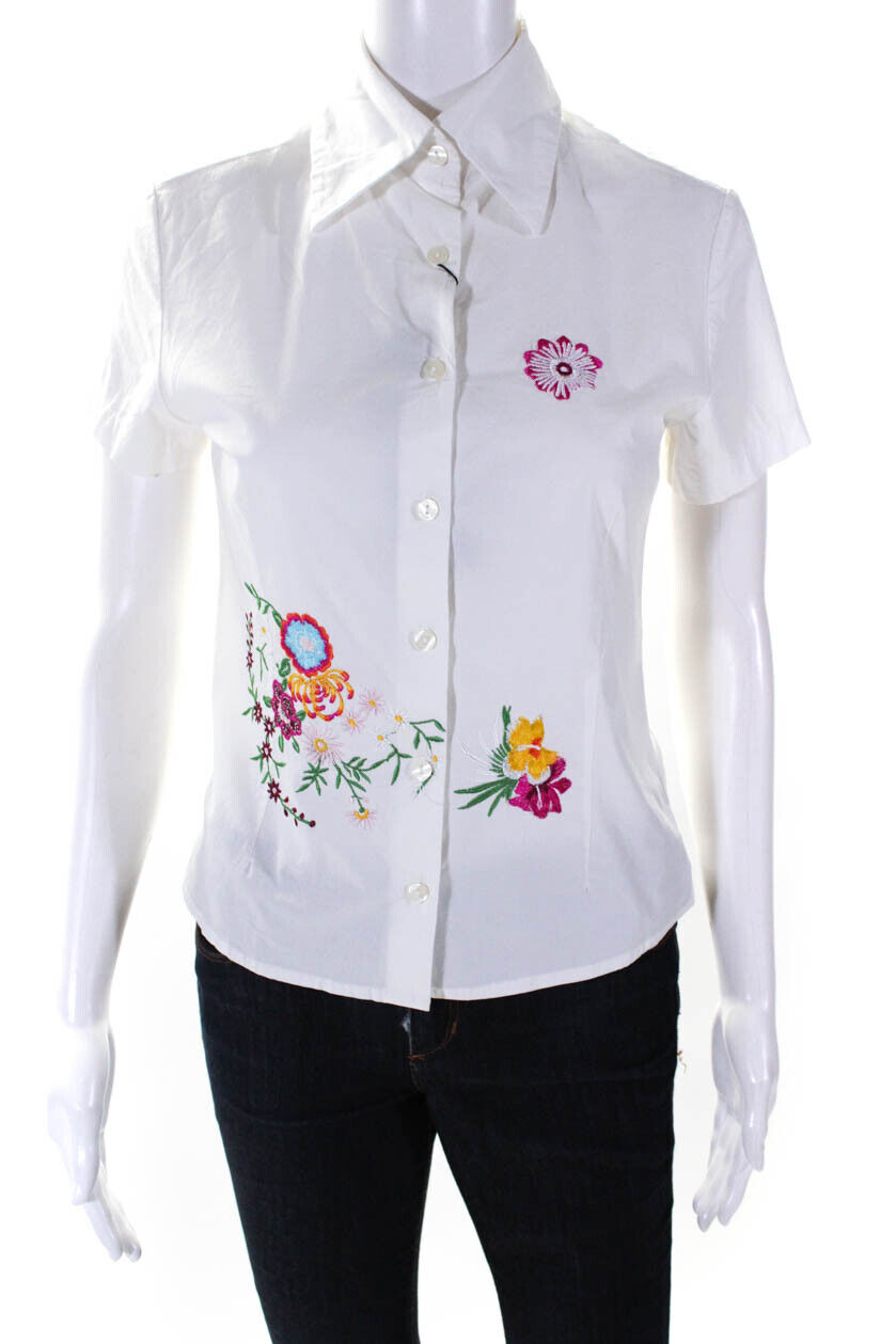 Dolce & Gabbana Womens Embroidered Button Up Blouse White Size Large